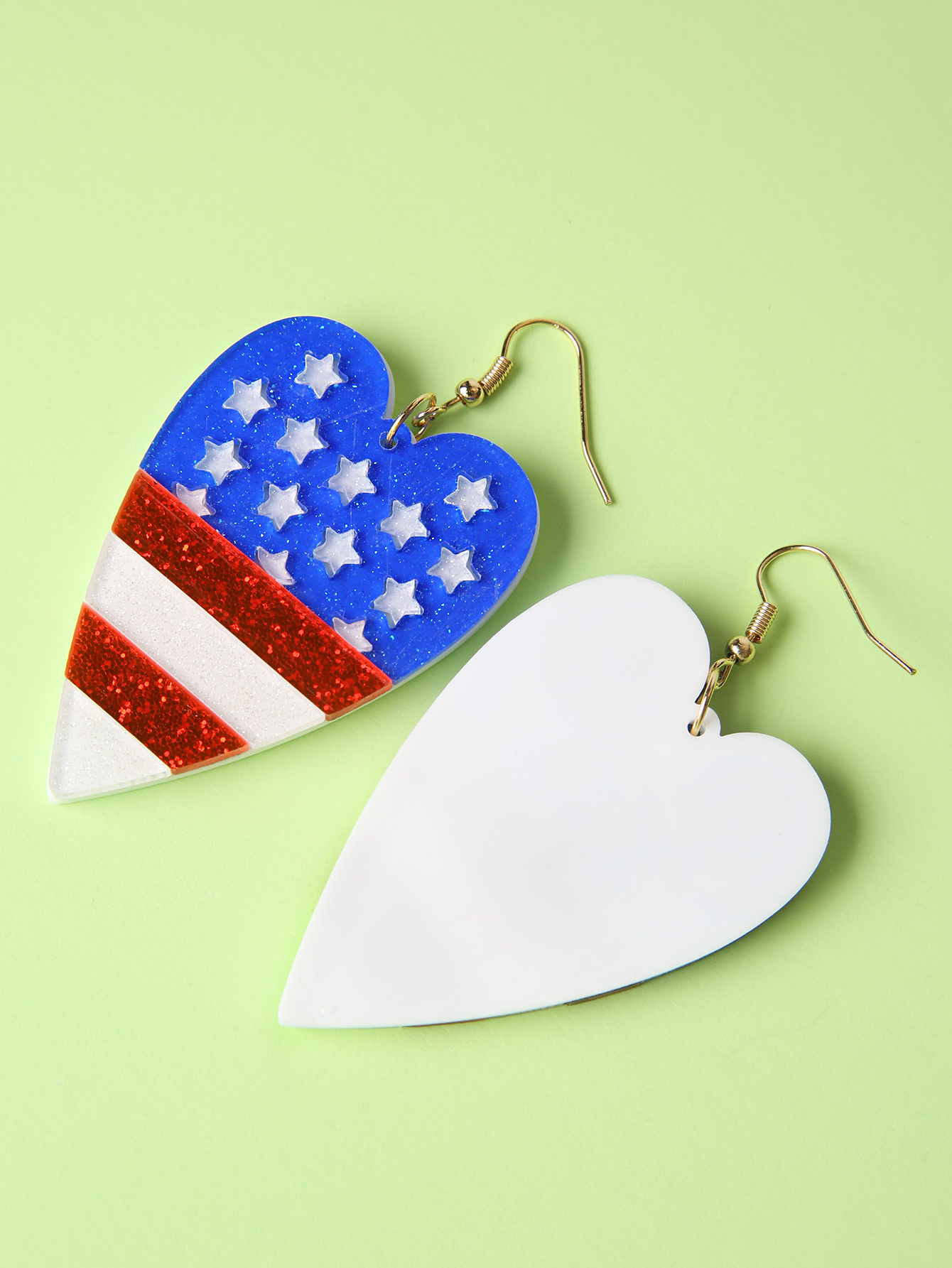 Fashion Heart Shape American Flag Arylic Womenu0027S Drop Earrings 1 Pair