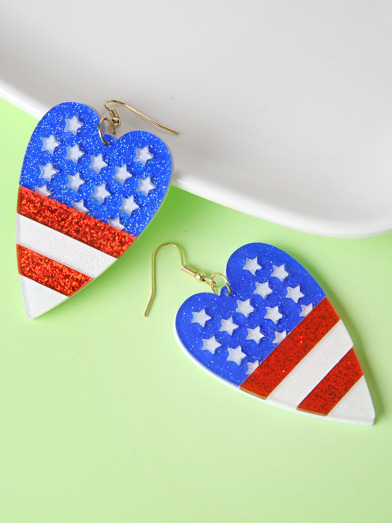 Fashion Heart Shape American Flag Arylic Womenu0027S Drop Earrings 1 Pair