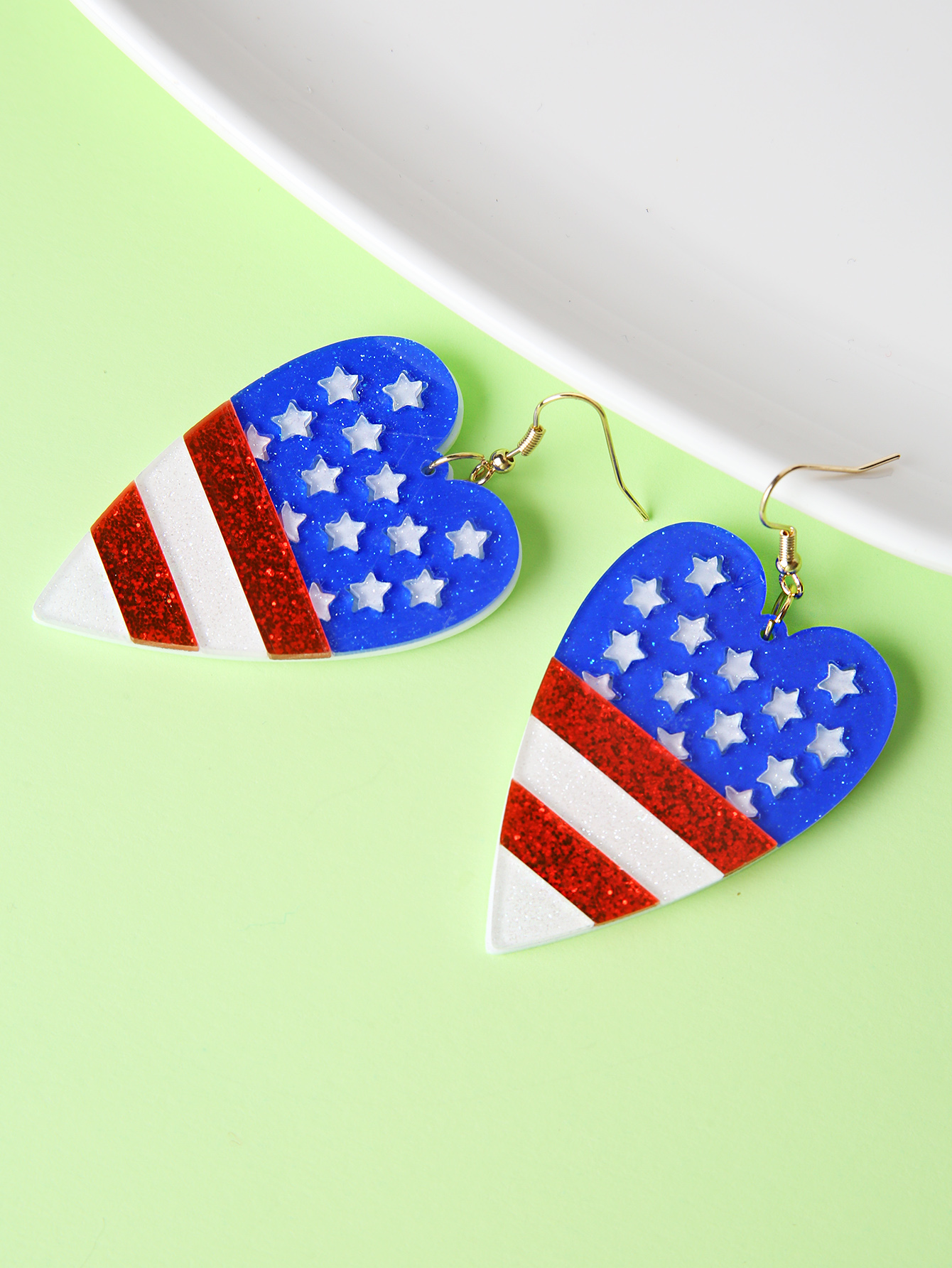 Fashion Heart Shape American Flag Arylic Womenu0027S Drop Earrings 1 Pair