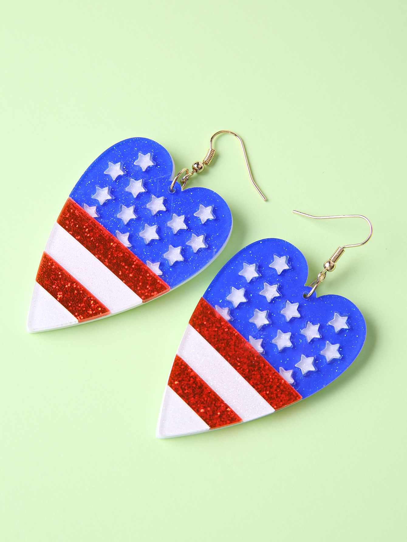 Fashion Heart Shape American Flag Arylic Womenu0027S Drop Earrings 1 Pair