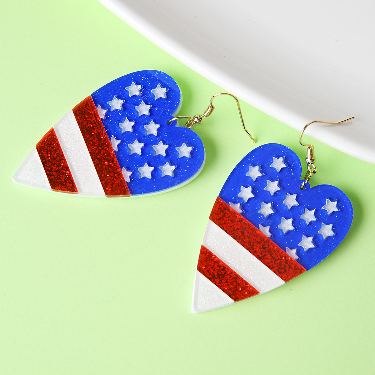 Fashion Heart Shape American Flag Arylic Womenu0027S Drop Earrings 1 Pair