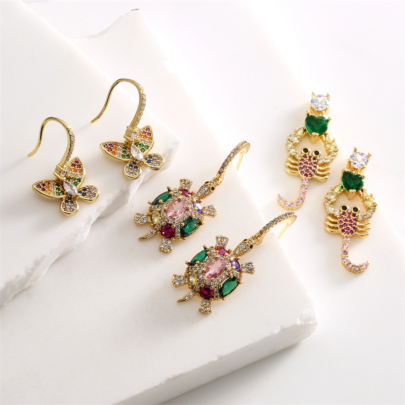 Glam Animal Copper Inlay Zircon Drop Earrings 1 Pair