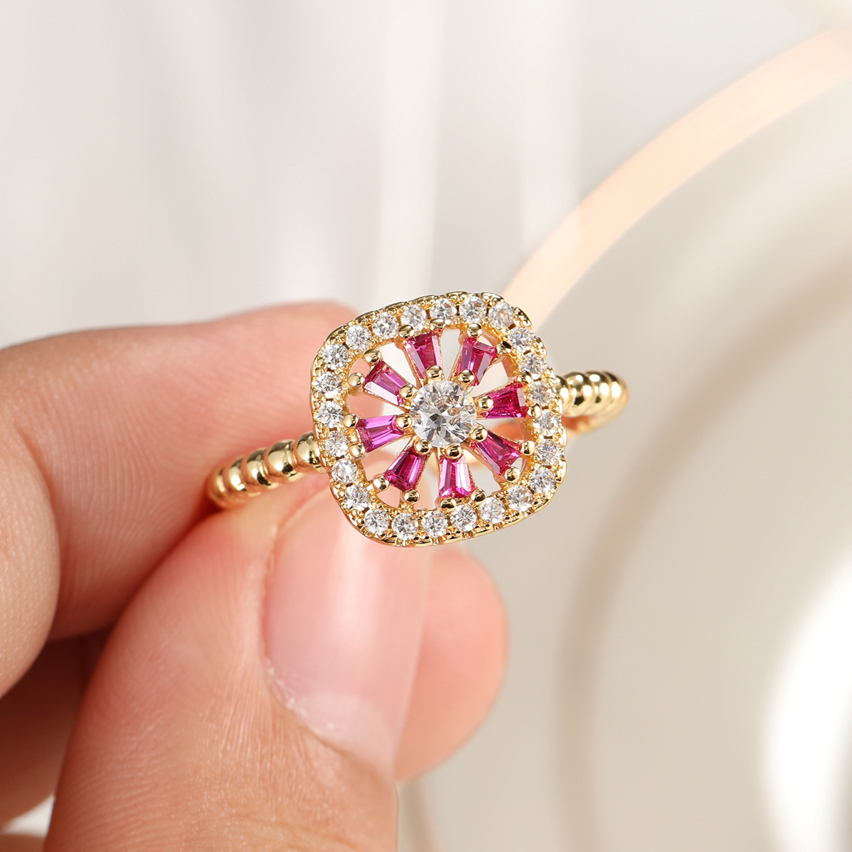 Fashion Flower Copper Gold Plated Zircon Womenu0027S Open Ring 1 Piece