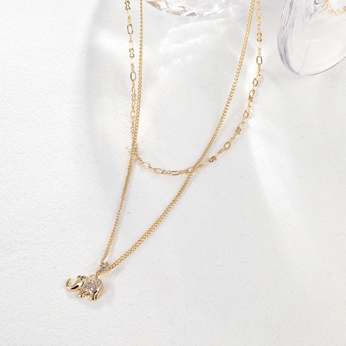 Fashion Elephant Copper Gold Plated Zircon Layered Necklaces 1 Piece