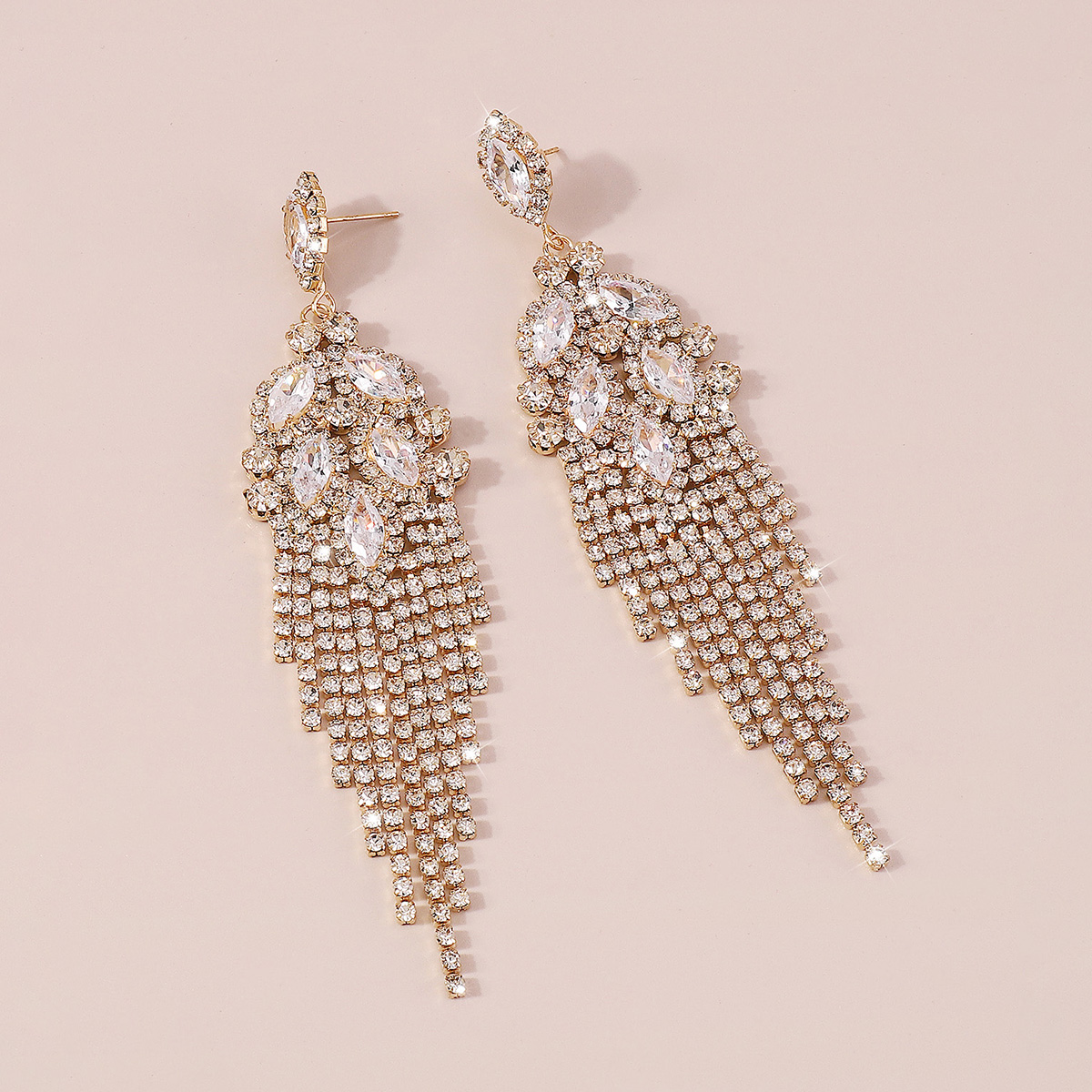 Fashion Water Droplets Alloy Rhinestone Tassel Drop Earrings 1 Pair