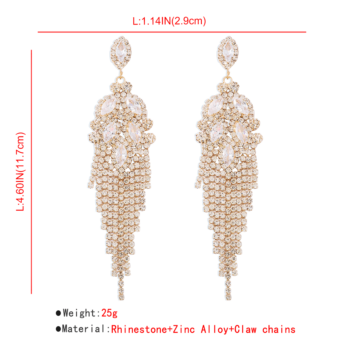 Fashion Water Droplets Alloy Rhinestone Tassel Drop Earrings 1 Pair