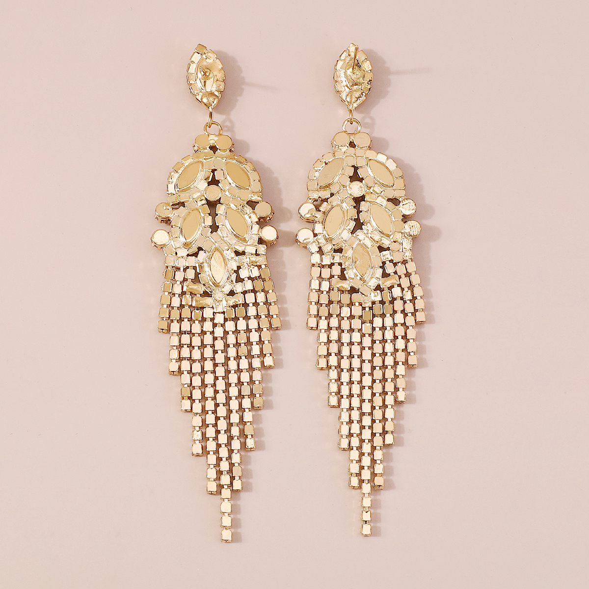 Fashion Water Droplets Alloy Rhinestone Tassel Drop Earrings 1 Pair