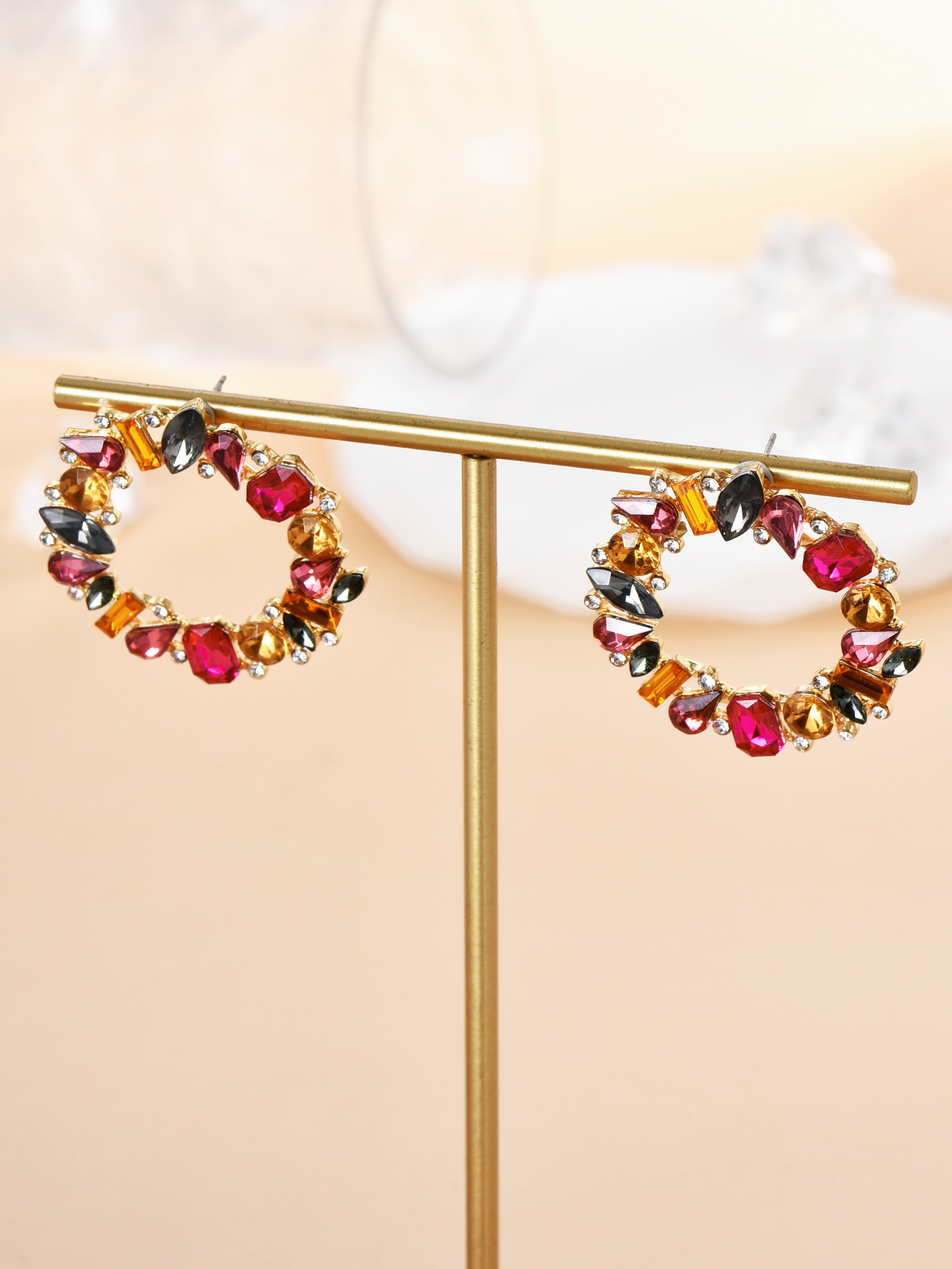 Fashion Round Water Droplets Alloy Inlay Rhinestones Ear Studs 1 Pair