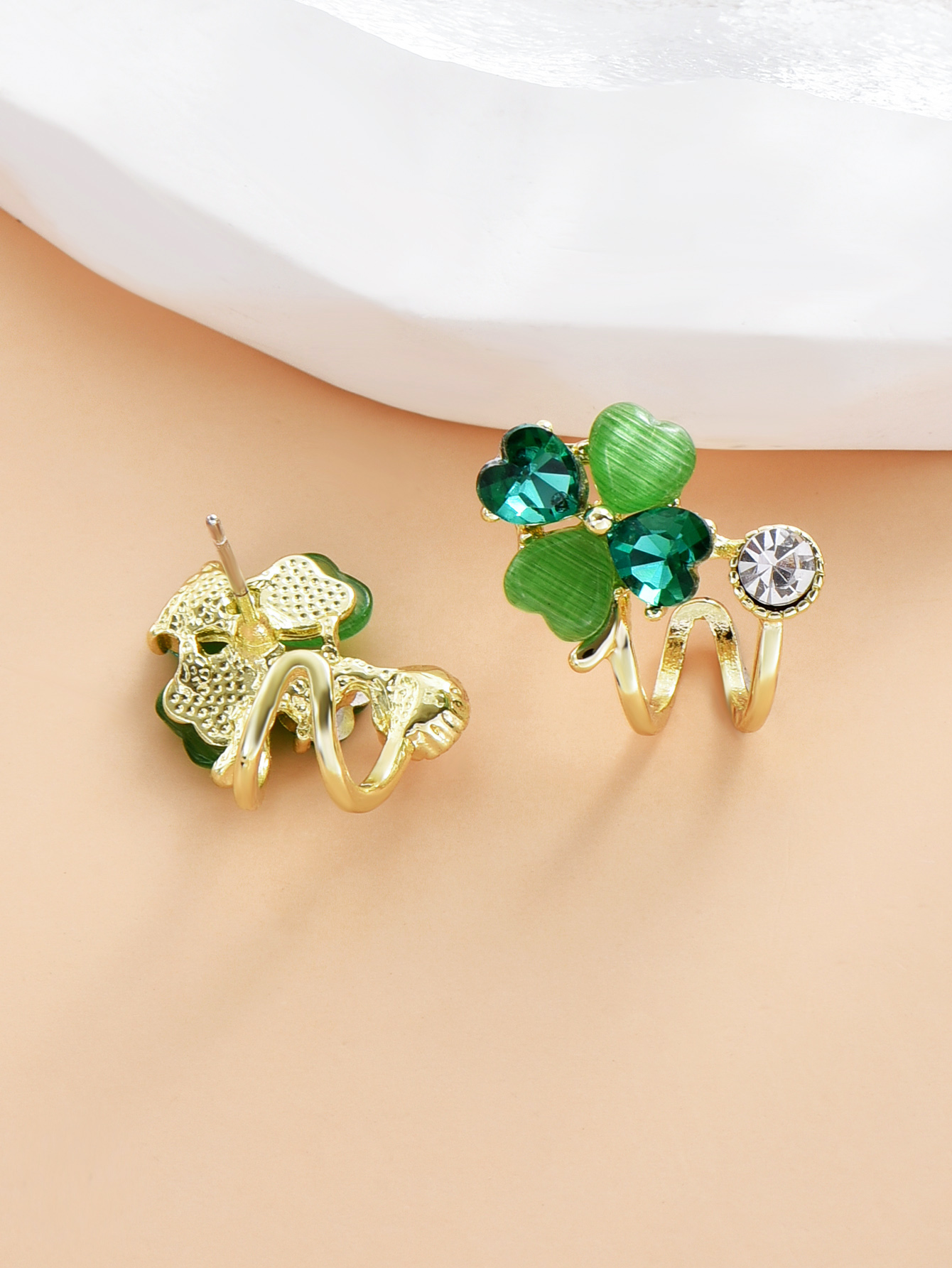 Fashion Four Leaf Clover Alloy Inlay Rhinestones Womenu0027S Ear Studs 1 Pair