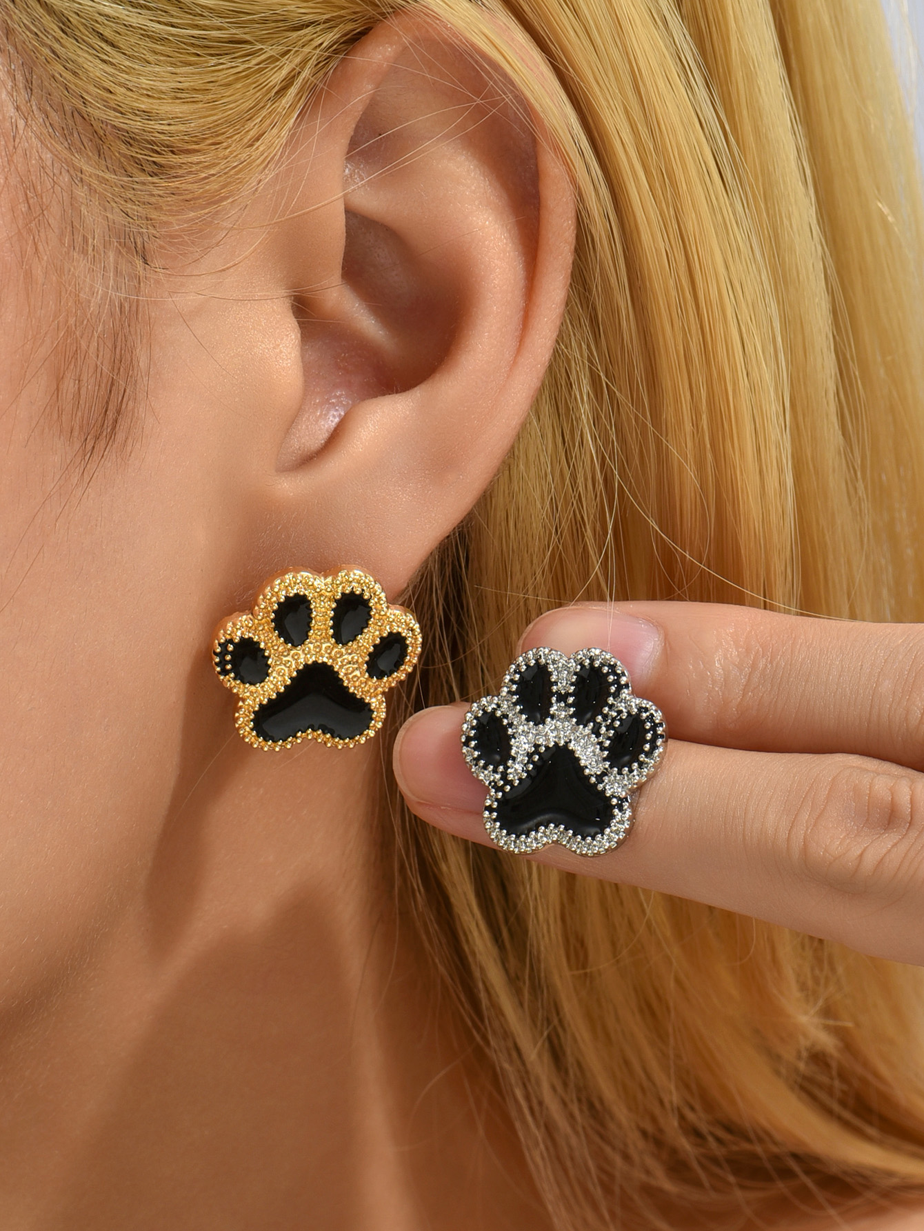 Cute Paw Print Alloy Womenu0027S Ear Studs 1 Pair