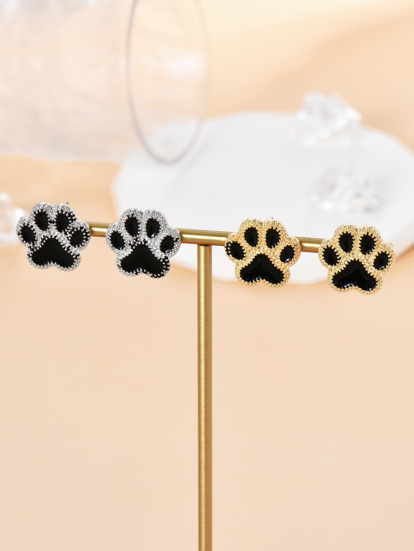 Cute Paw Print Alloy Womenu0027S Ear Studs 1 Pair