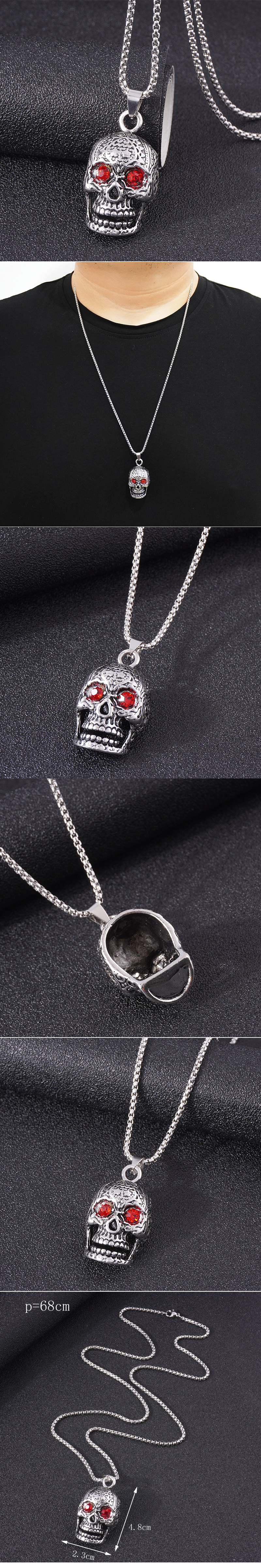 Retro Skull Alloy Inlay Rhinestones Menu0027S Pendant Necklace 1 Piece