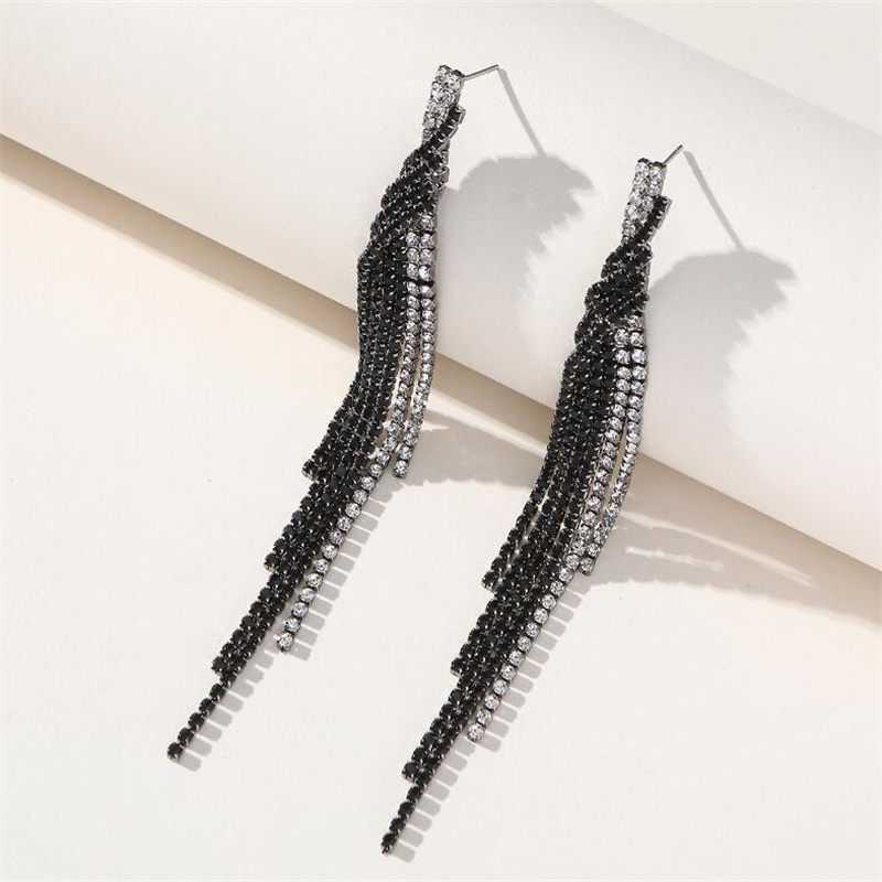 Glam Tassel Copper Inlay Rhinestones Ear Studs 1 Pair