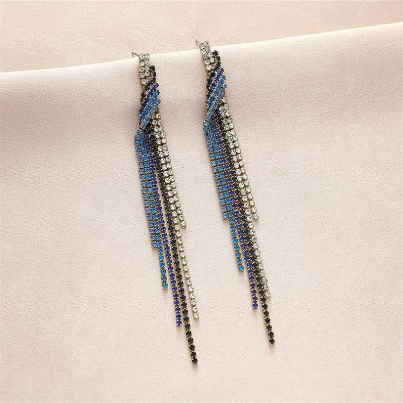 Glam Tassel Copper Inlay Rhinestones Ear Studs 1 Pair