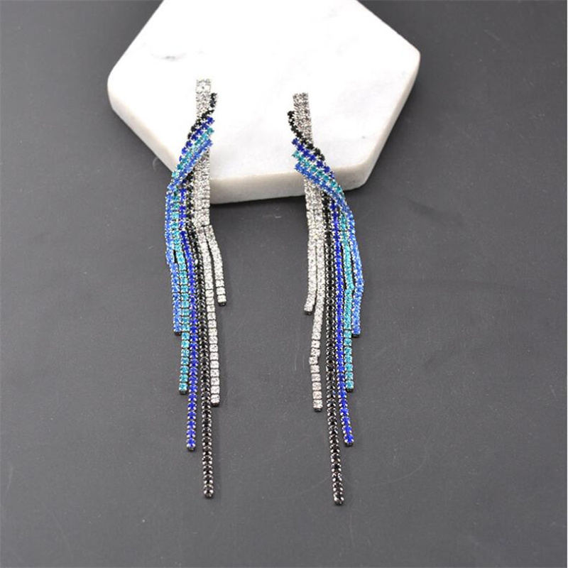 Glam Tassel Copper Inlay Rhinestones Ear Studs 1 Pair