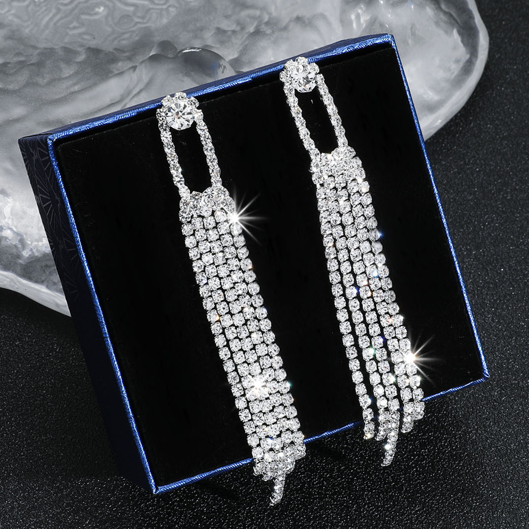 Exaggerated Geometric Rhinestone Drop Earrings 1 Pair