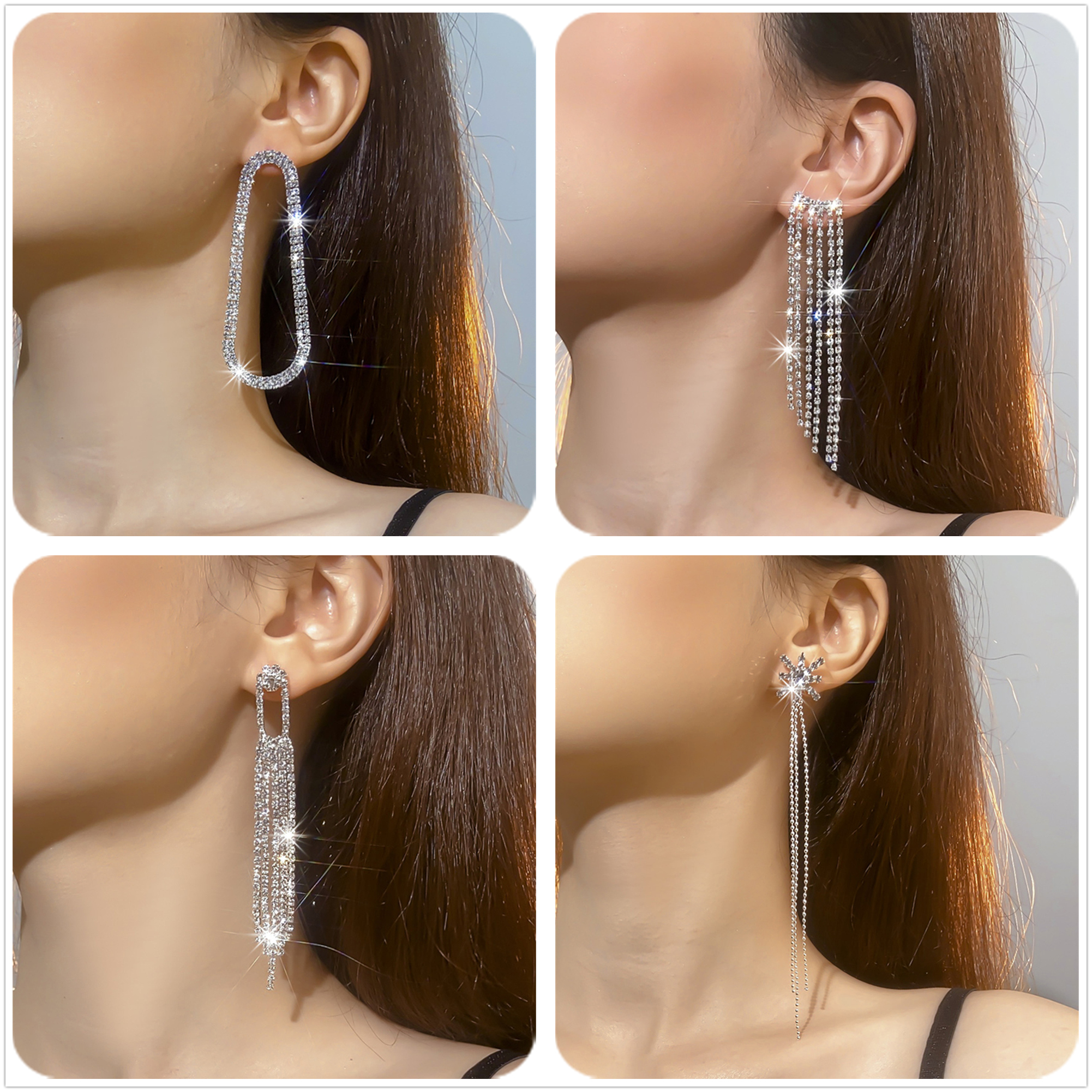 Exaggerated Geometric Rhinestone Drop Earrings 1 Pair