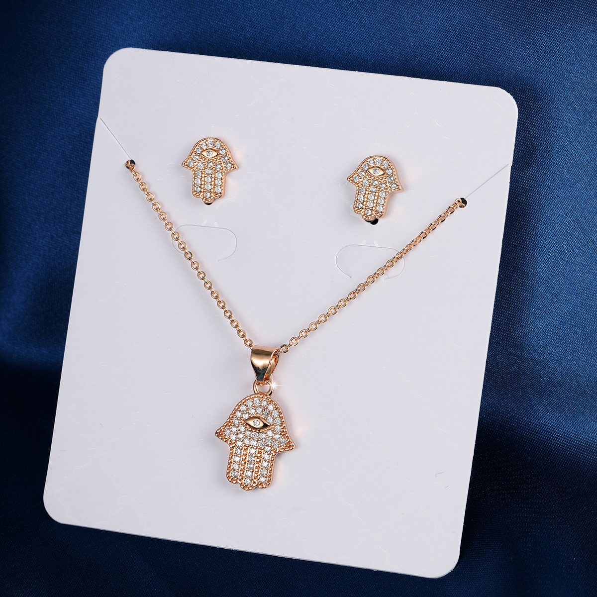 Fashion Hand Of Fatima Copper Gold Plated Zircon Womenu0027S Earrings Necklace 1 Set