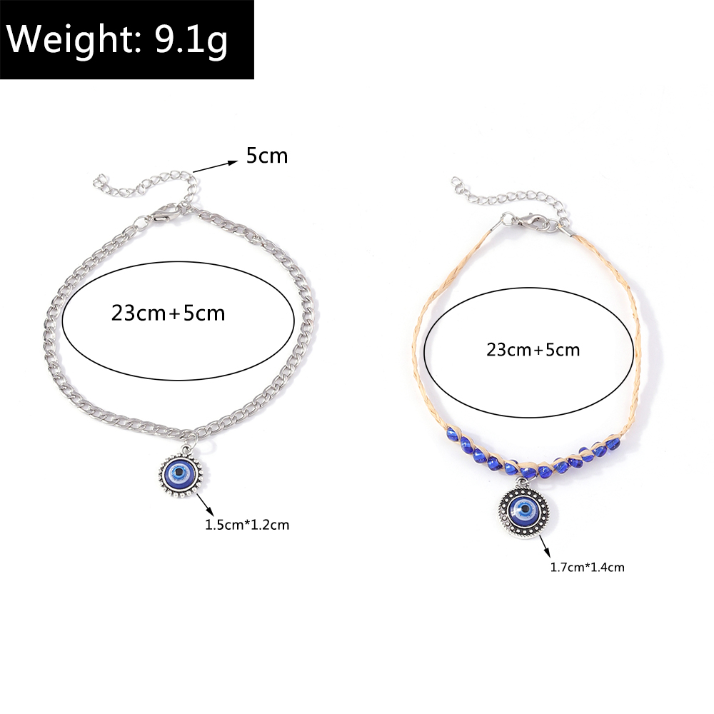 Ethnic Style Devilu0027S Eye Alloy Straw Braid Womenu0027S Anklet 2 Pieces