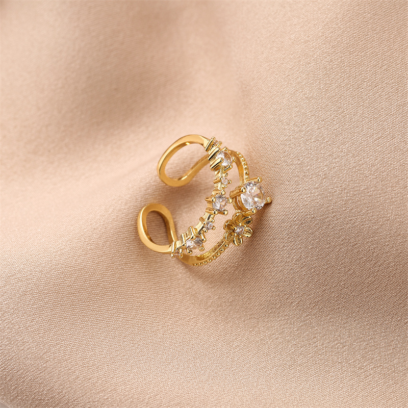 Fashion Star Oval Heart Shape Copper Gold Plated Zircon Open Ring 1 Piece