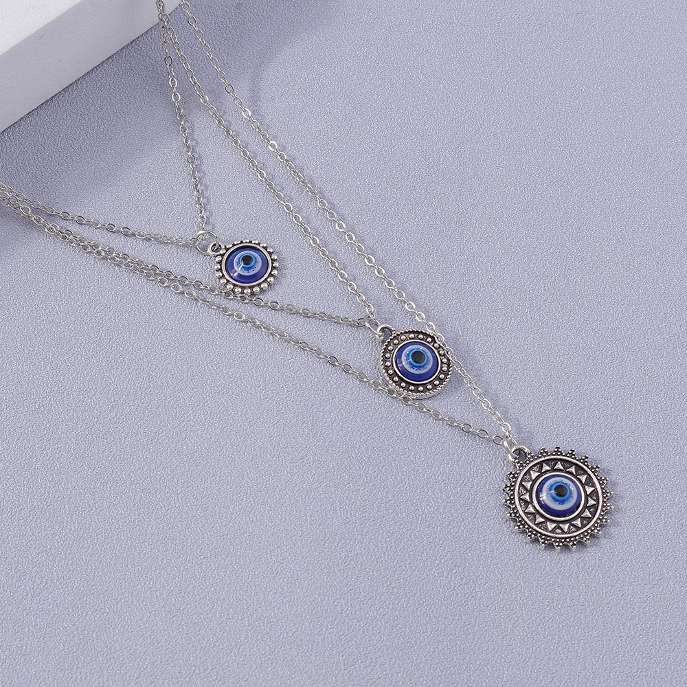 Fashion Devilu0027S Eye Alloy Plating Glass Womenu0027S Layered Necklaces