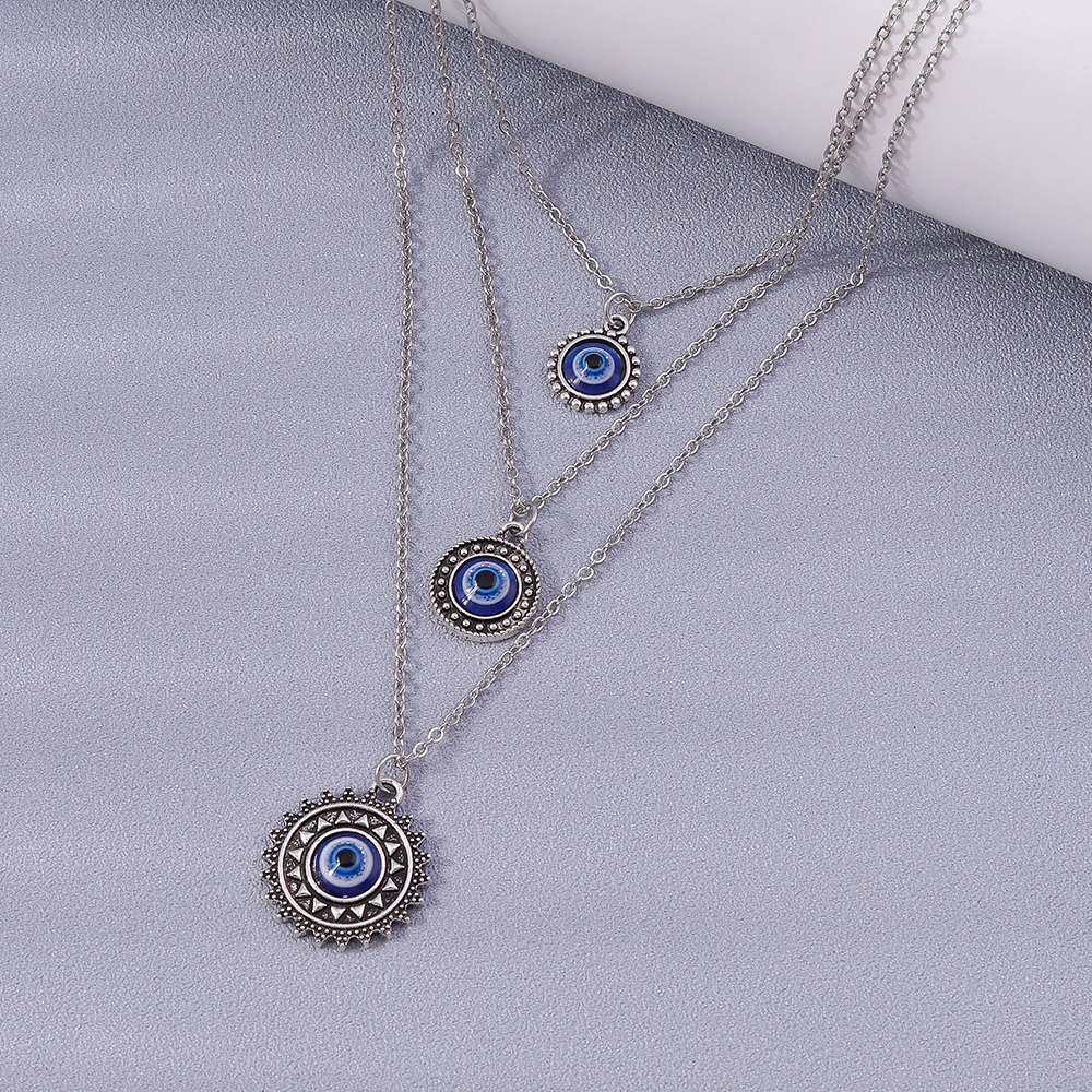 Fashion Devilu0027S Eye Alloy Plating Glass Womenu0027S Layered Necklaces