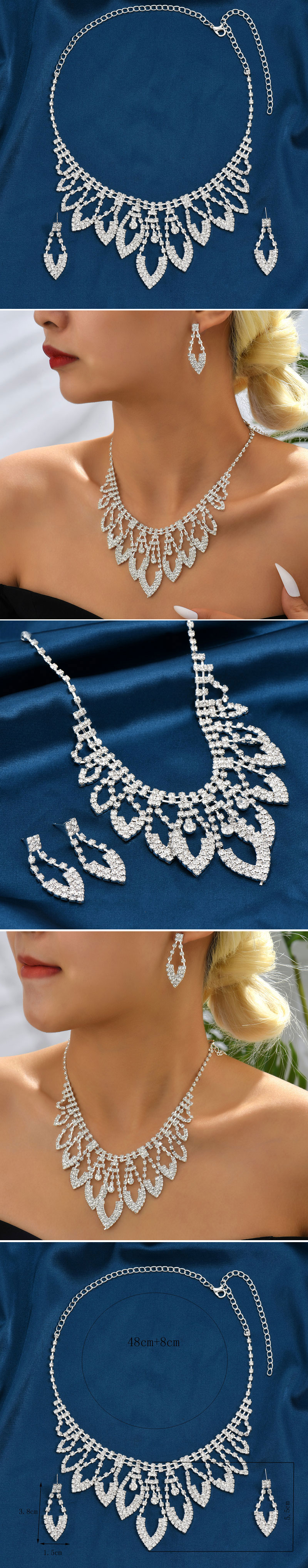 Luxurious Geometric Alloy Inlay Rhinestones Earrings Necklace 1 Set