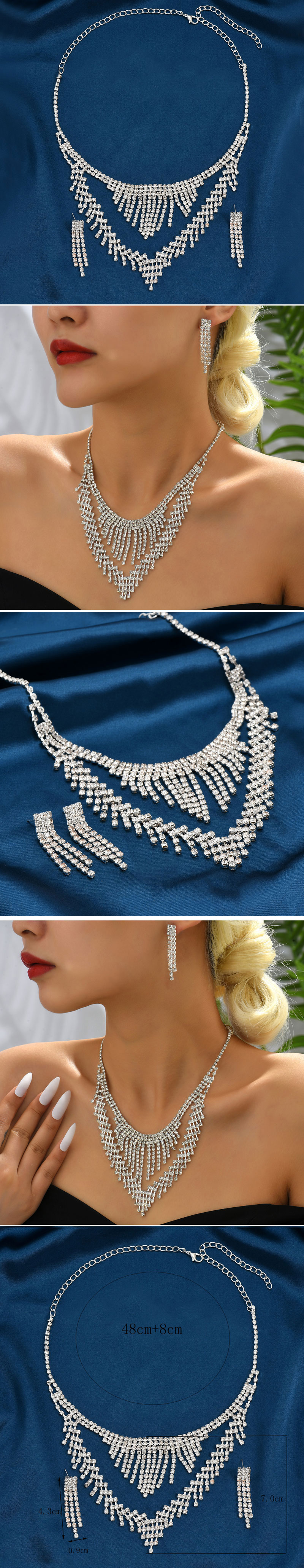 Bridal Tassel Alloy Inlay Rhinestones Earrings Necklace 1 Set