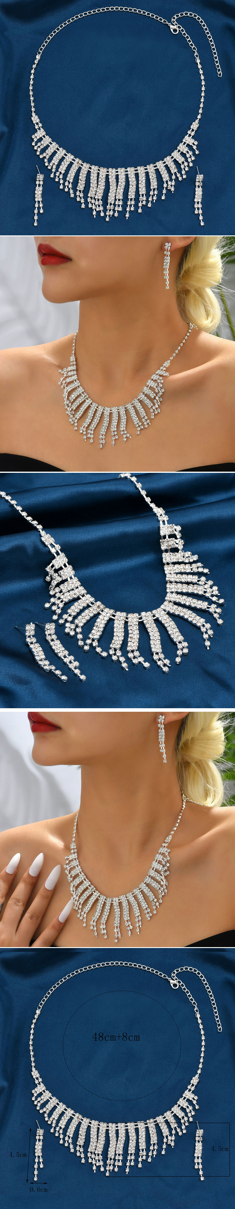 Fashion Tassel Alloy Rhinestone Earrings Necklace Jewelry Set 1 Set