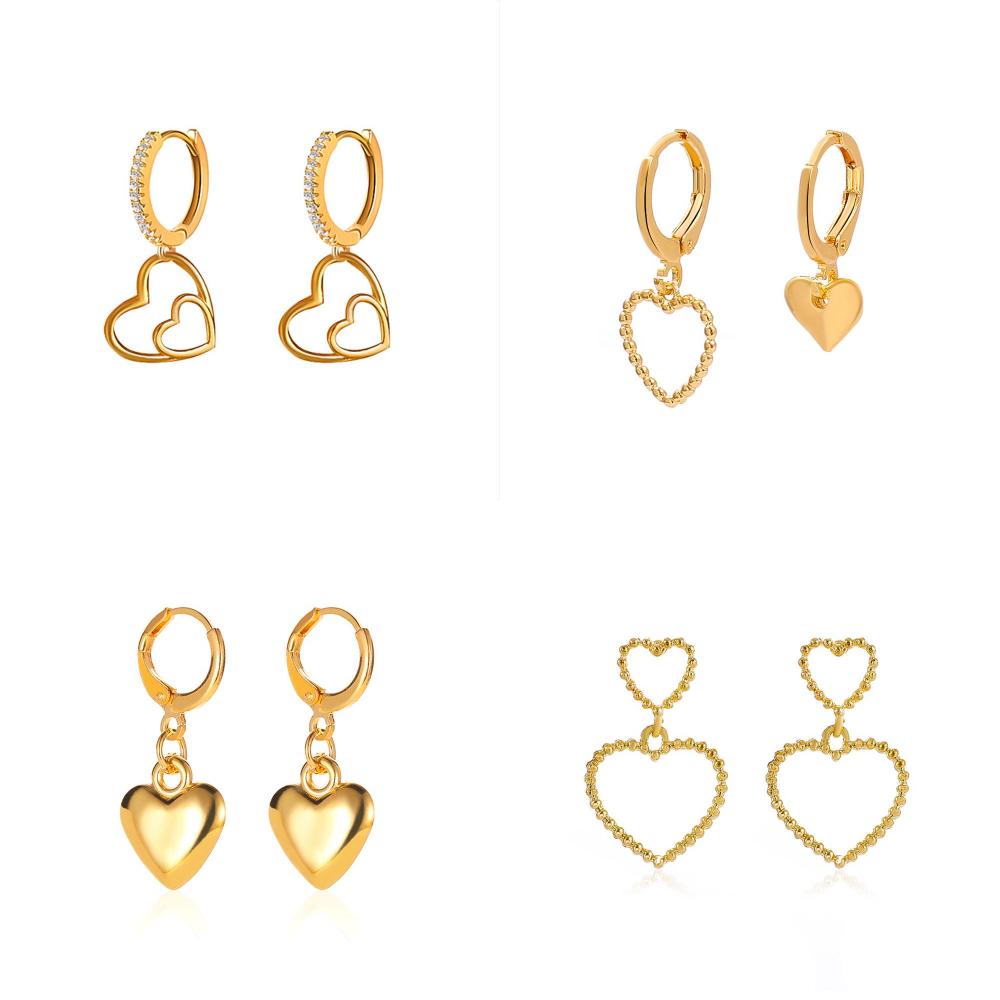 Fashion Heart Shape Copper Inlay Zircon Drop Earrings 1 Pair