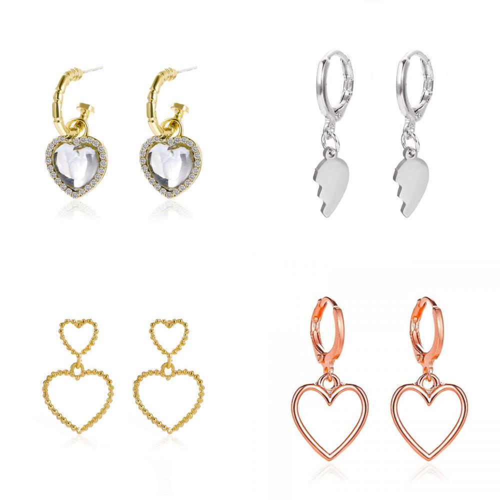 Fashion Heart Shape Copper Inlay Zircon Drop Earrings 1 Pair