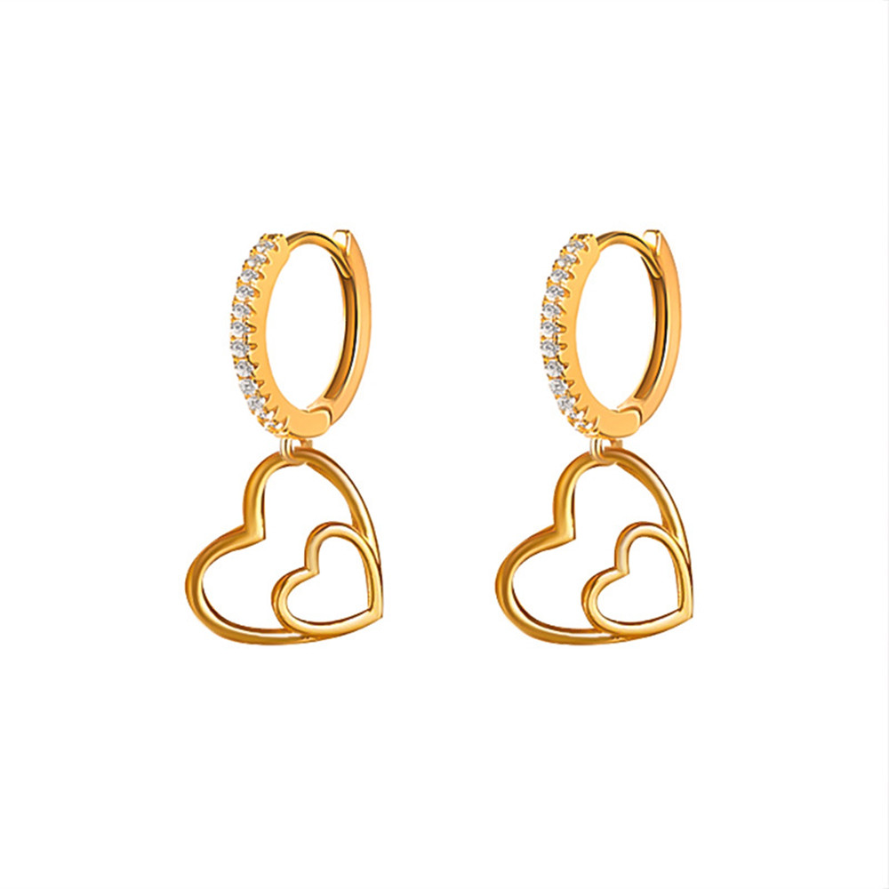 Fashion Heart Shape Copper Inlay Zircon Drop Earrings 1 Pair