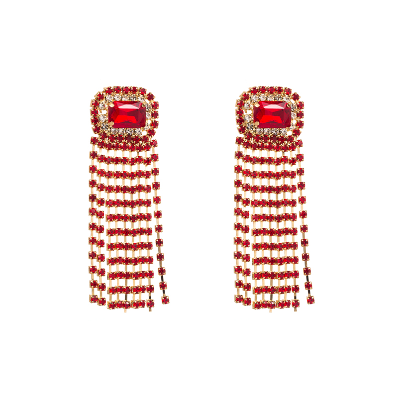 Fashion Tassel Alloy Inlay Rhinestones Glass Drop Earrings 1 Pair