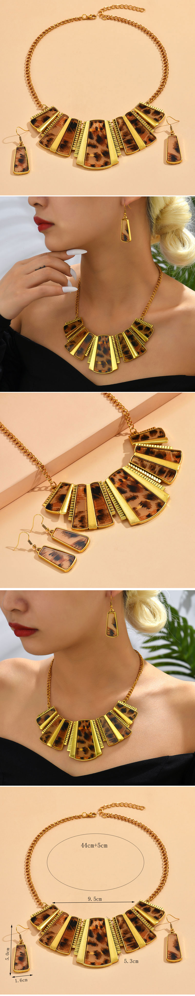 Retro Leopard Synthetic Resin Alloy Patchwork Womenu0027S Earrings Necklace 1 Set