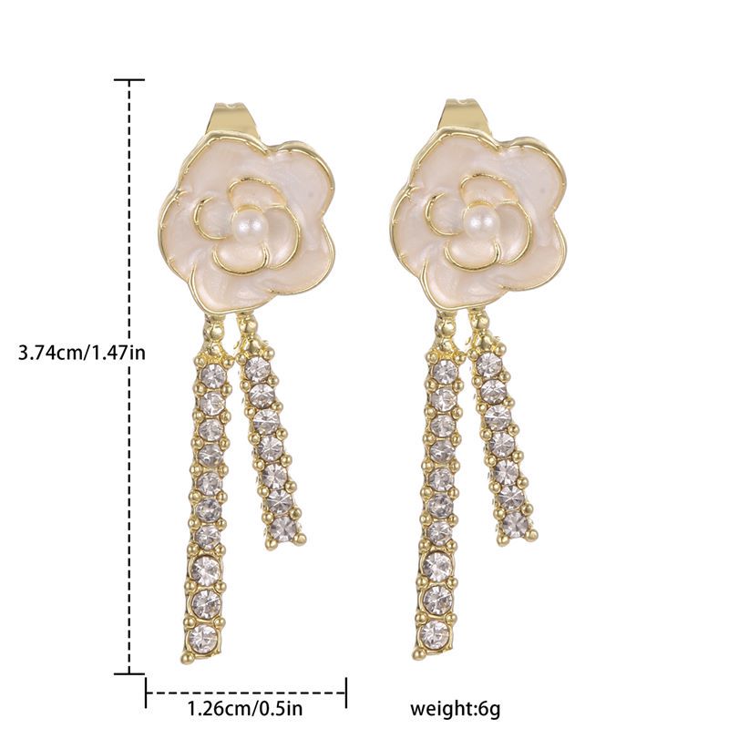 Fashion Flower Alloy Plating Inlay Artificial Diamond Pearl Womenu0027S Drop Earrings 1 Pair