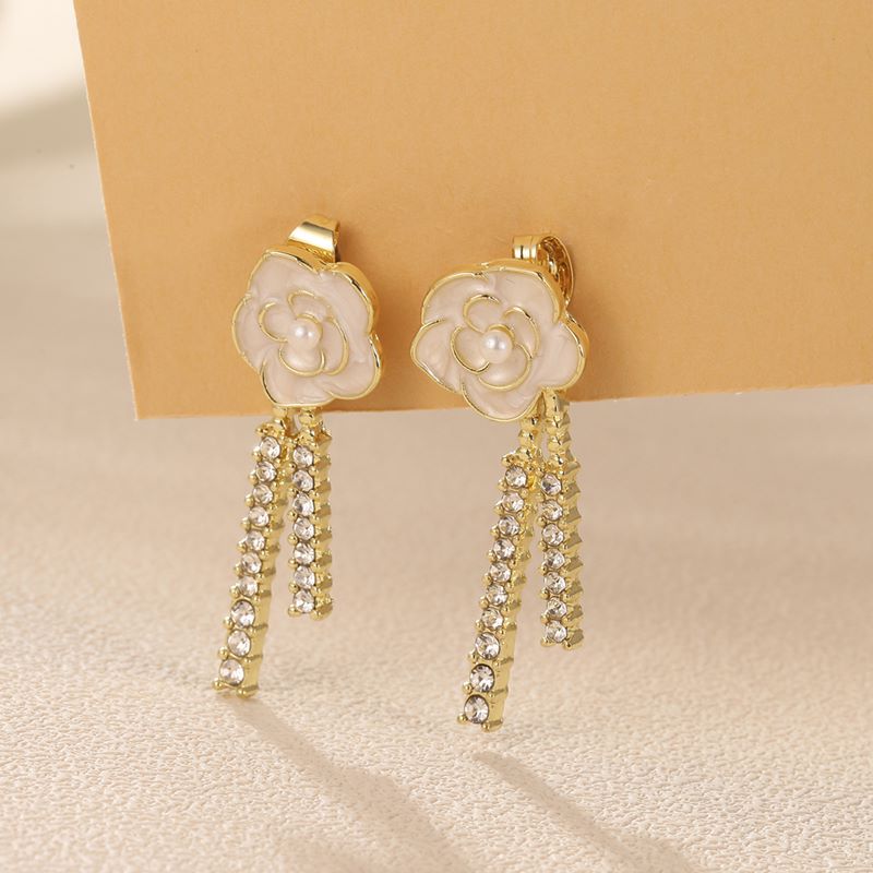 Fashion Flower Alloy Plating Inlay Artificial Diamond Pearl Womenu0027S Drop Earrings 1 Pair