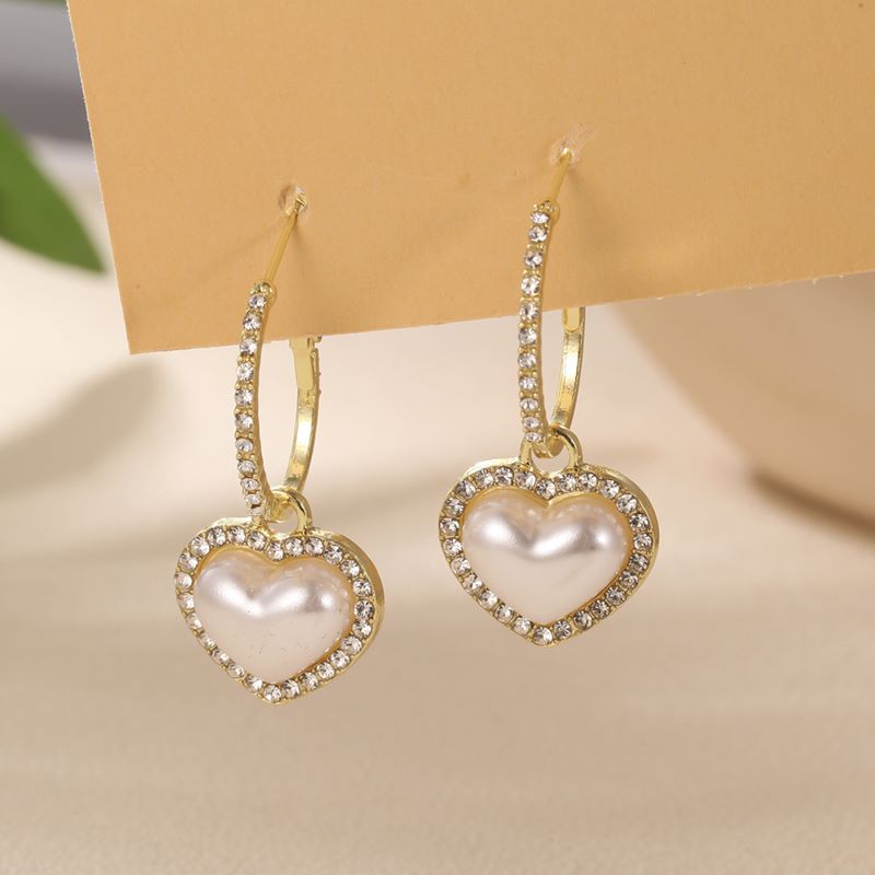 Elegant Heart Shape Alloy Plating Artificial Pearls Rhinestones Womenu0027S Drop Earrings 1 Pair