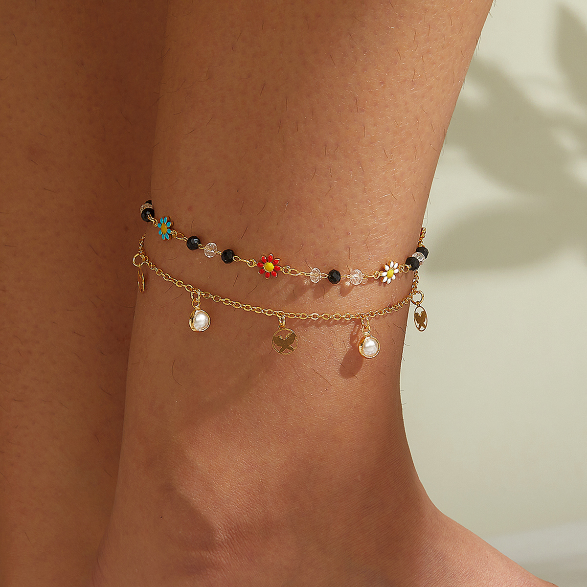 Fashion Flower Butterfly Copper Plating Artificial Pearls Womenu0027S Anklet 1 Piece