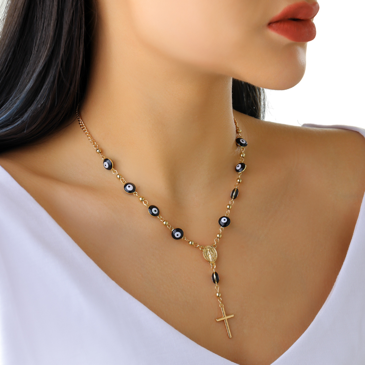 Ethnic Style Cross Devilu0027S Eye Alloy Enamel Acrylic Womenu0027S Bracelets Necklace