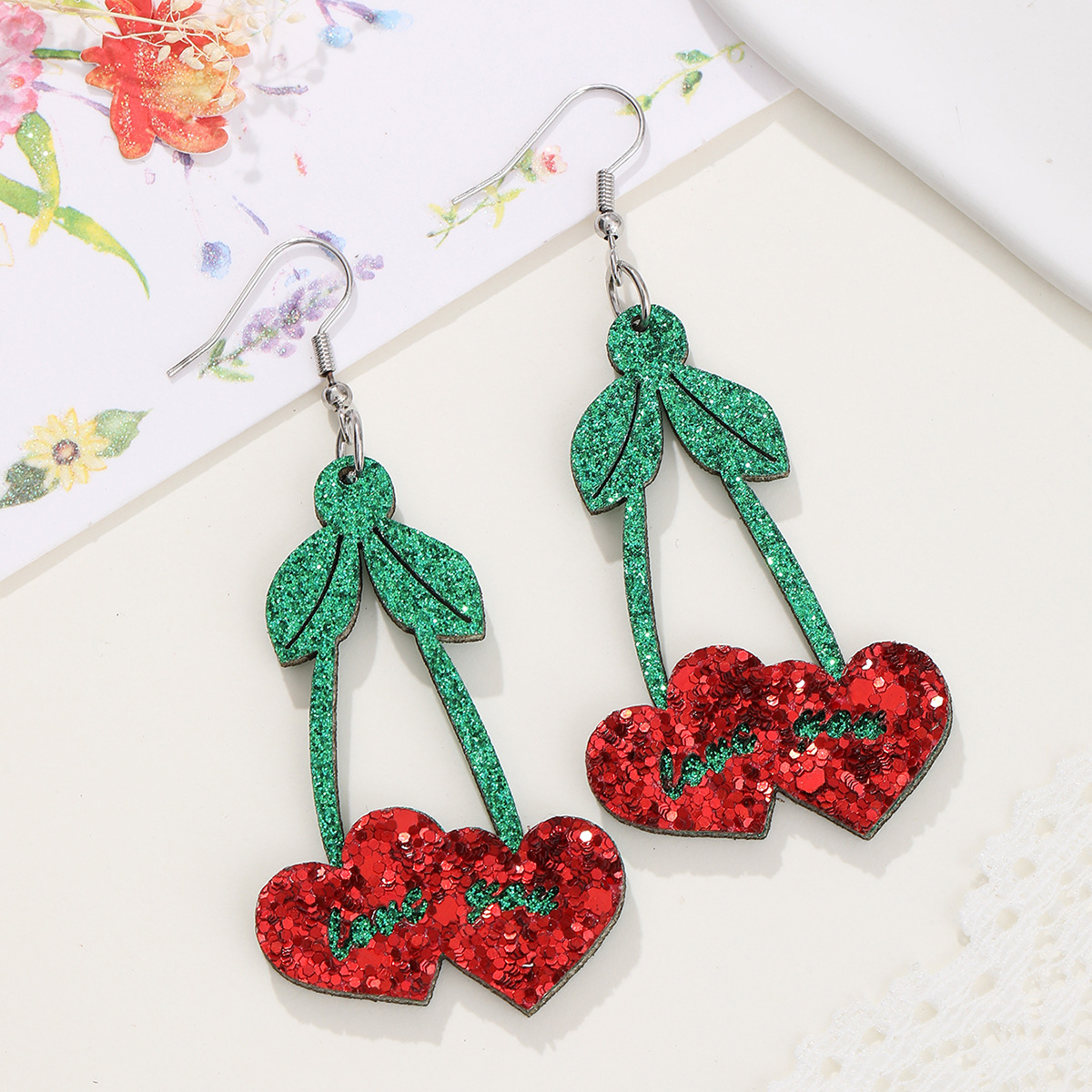 Cute Leaf Heart Shape Sequin Pu Leather Womenu0027S Drop Earrings 1 Pair