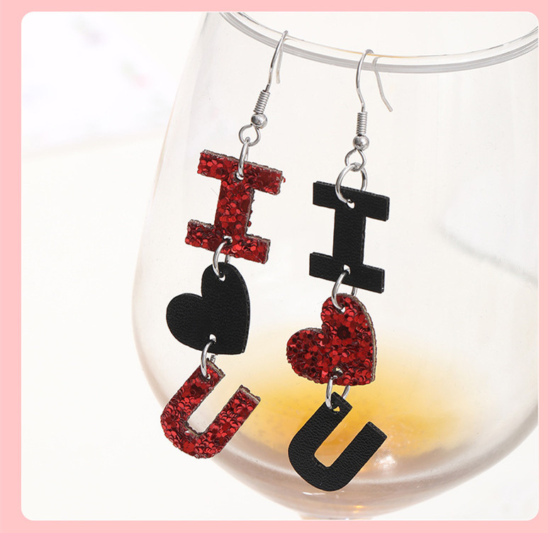 Romantic U Shape Letter Heart Shape Sequin Pu Leather Womenu0027S Drop Earrings 1 Pair