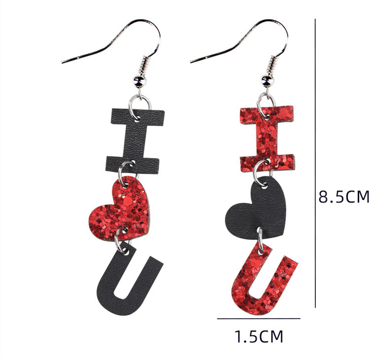 Romantic U Shape Letter Heart Shape Sequin Pu Leather Womenu0027S Drop Earrings 1 Pair