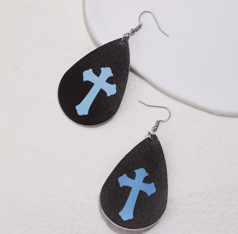 Punk Cross Water Droplets Pu Leather Womenu0027S Drop Earrings 1 Pair