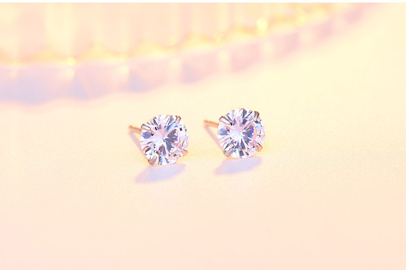 Fashion Solid Color Sterling Silver Inlay Zircon Ear Studs 1 Pair