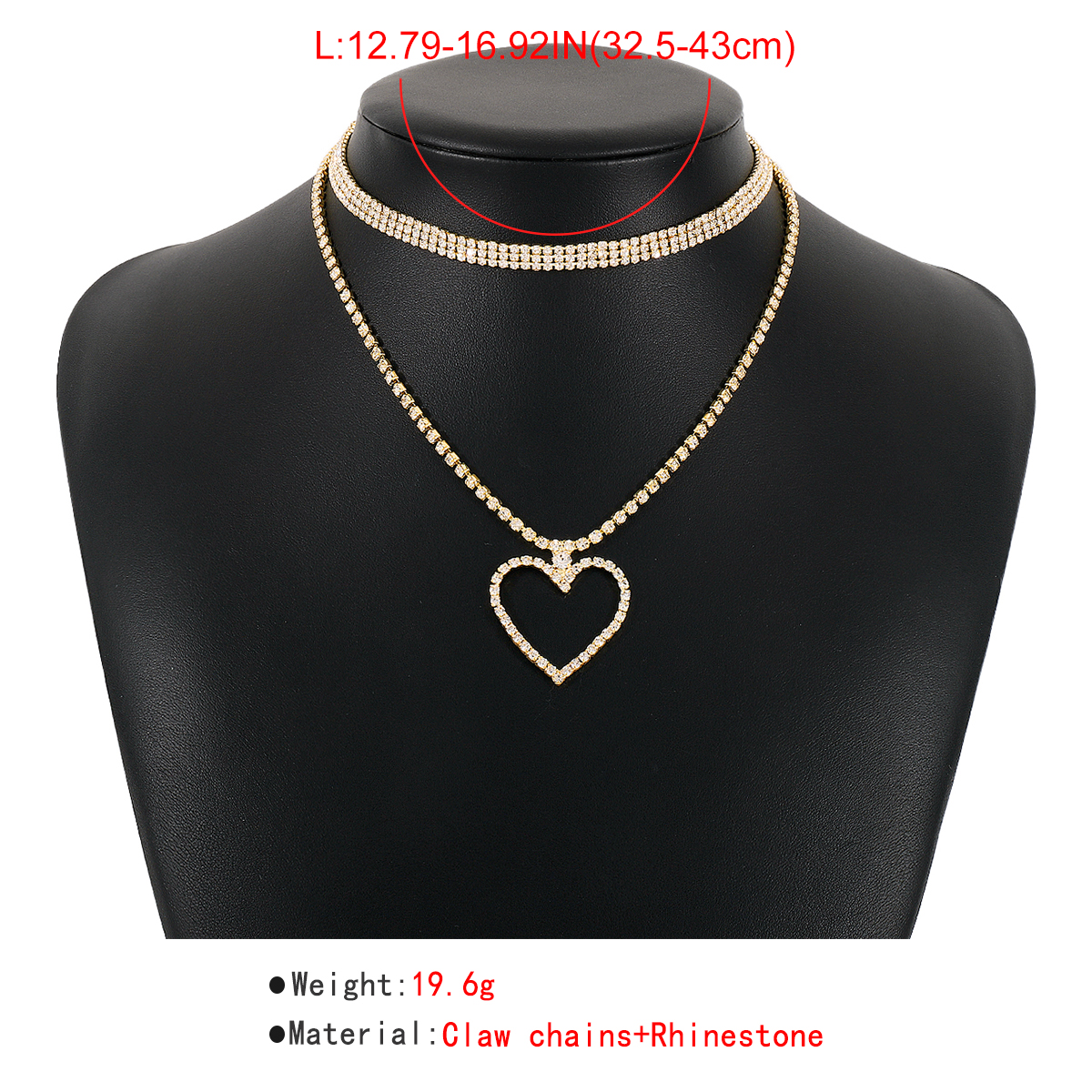 Fashion Heart Shape Claw Chain Inlay Rhinestones Womenu0027S Layered Necklaces 1 Set