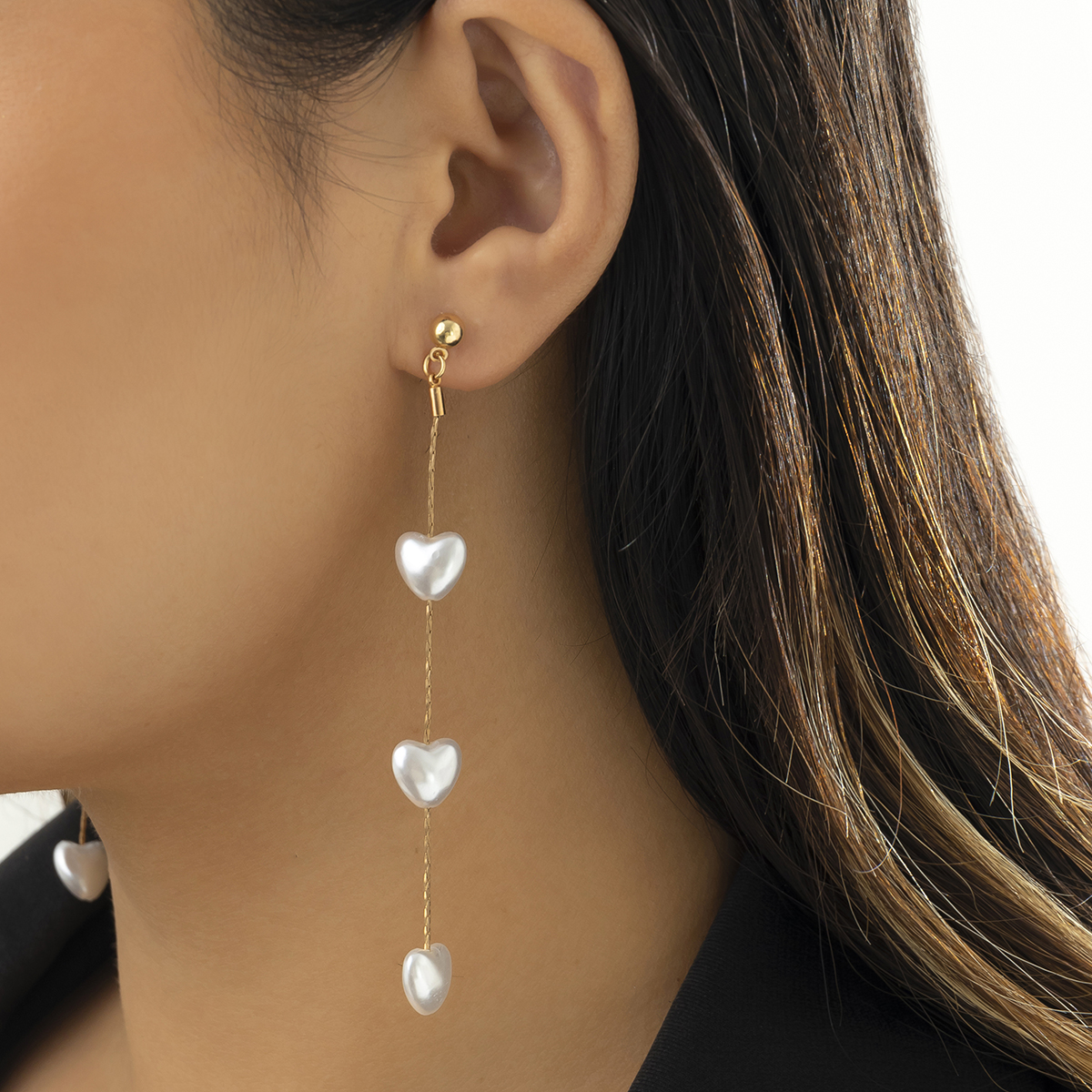 Elegant Heart Shape Flower Copper Plating Artificial Pearls Drop Earrings 1 Pair