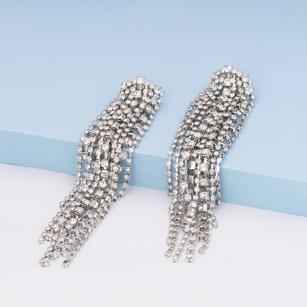 Luxurious Tassel Alloy Inlay Rhinestones Drop Earrings 1 Pair