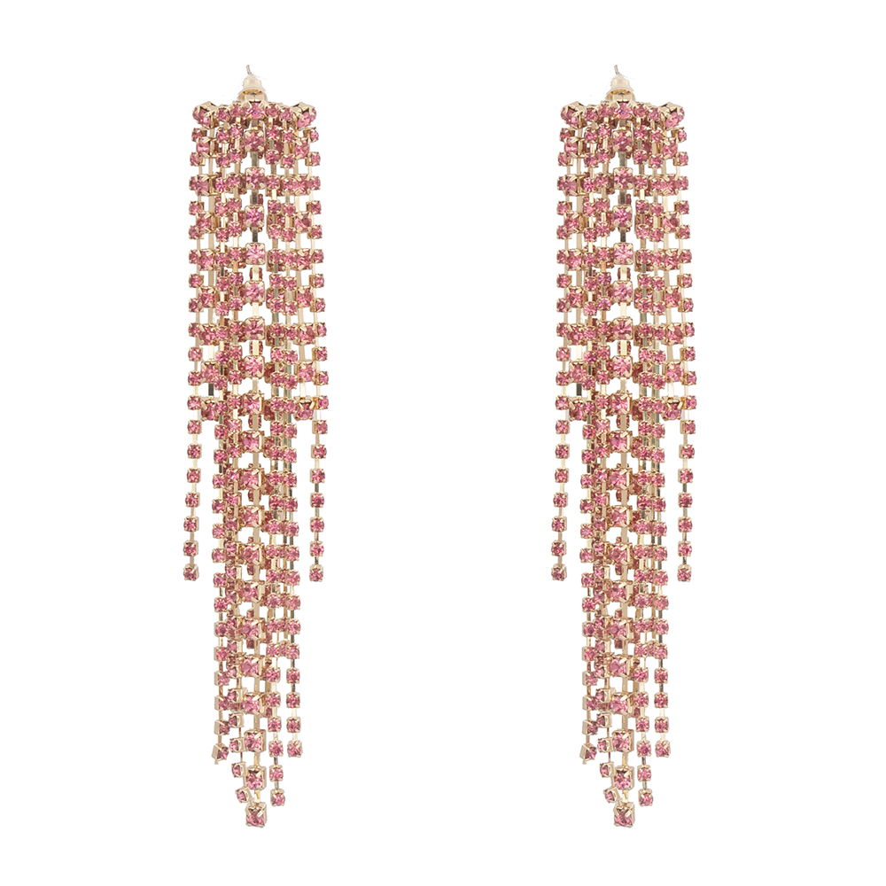 Luxurious Tassel Alloy Inlay Rhinestones Drop Earrings 1 Pair