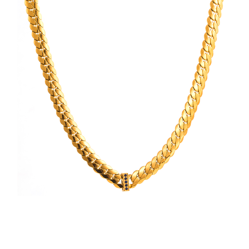 Hip-Hop Geometric Stainless Steel Gold Plated Zircon Necklace