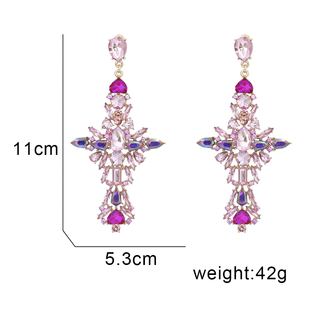 Glam Cross Alloy Inlay Artificial Rhinestones Drop Earrings 1 Pair